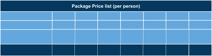 Package Price list (per person)  Package Price list (per person)